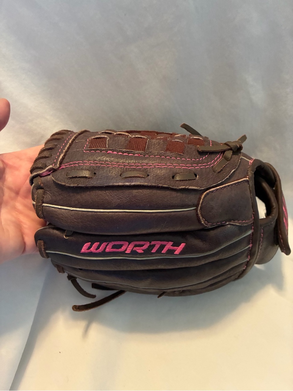 Worth Youth 11” Brown Leather Softball Glove with Pink Accents